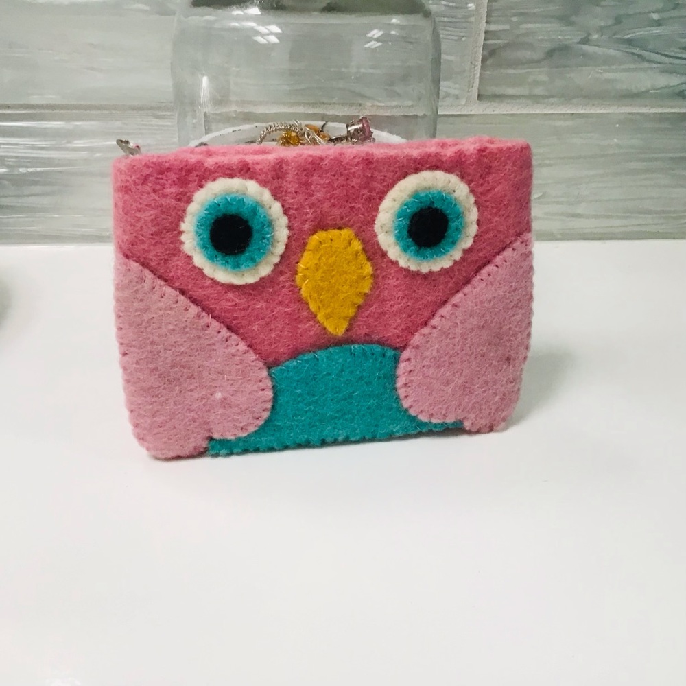 BNB Wool Nepal Pink Owl Coin Wallet Bag New